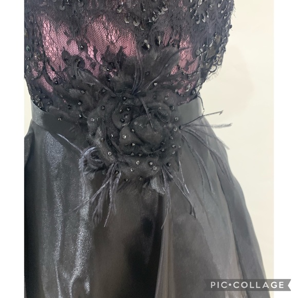 Mon Cheri fit flare midi cap sleeves pink black lace dress - Picture 4 of 9